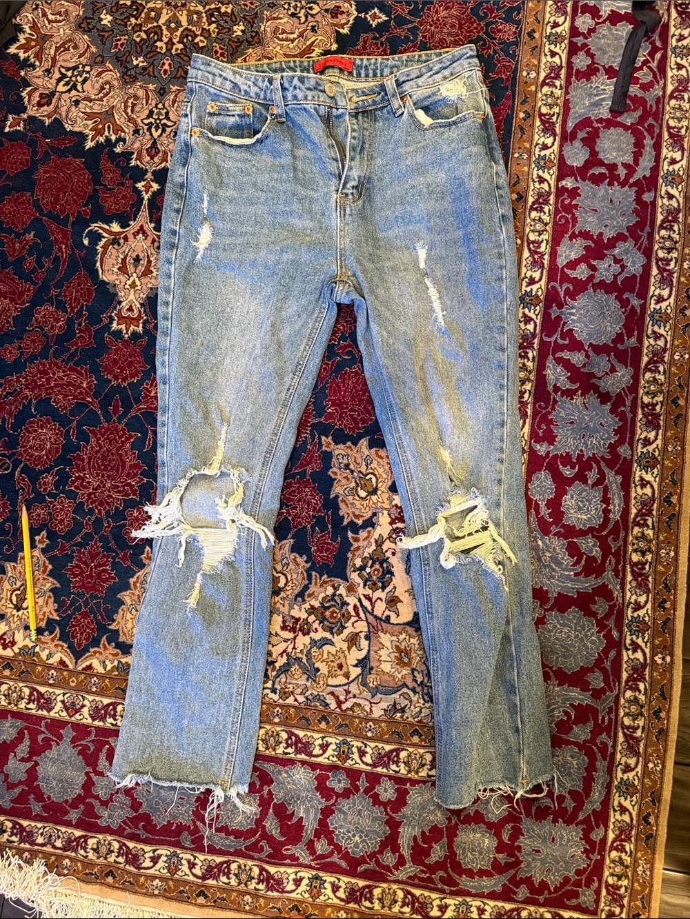 Signature8 Light Blue Distressed Straight-Leg Jeans